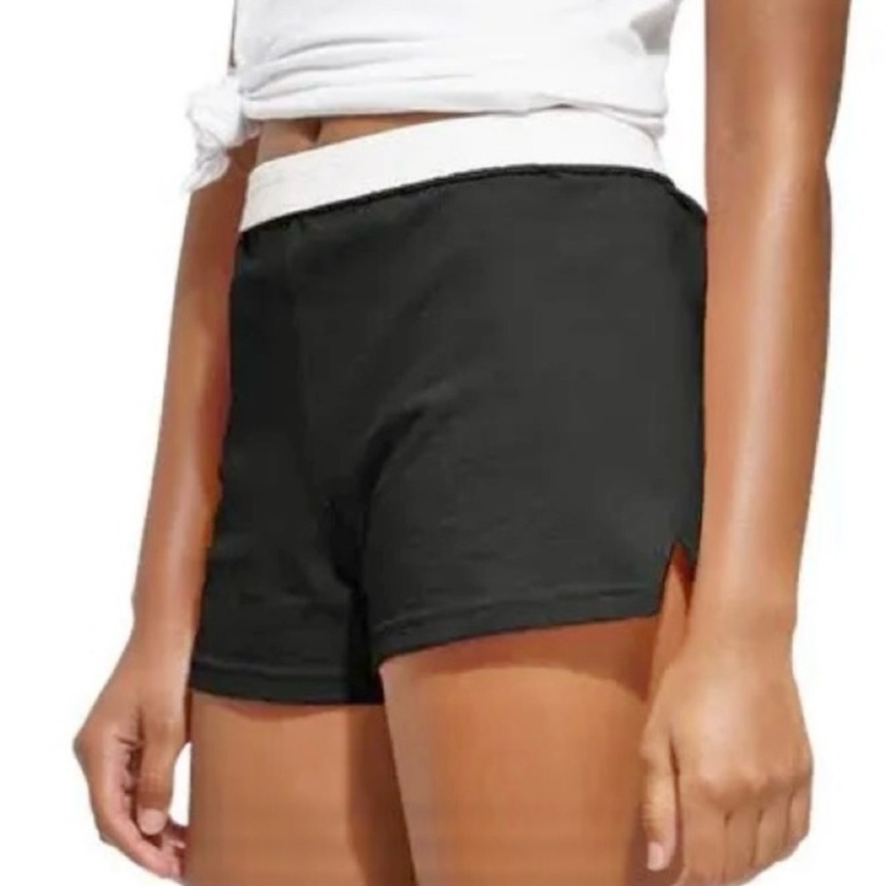 Y2K Soffe Black Cotton Short Shorts Size Small Roll Down Elastic High Waistband